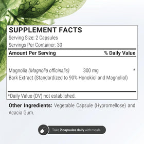 Supersmart Extrait d'Écorce de Magnolia 300mg étiquette des ingrédients