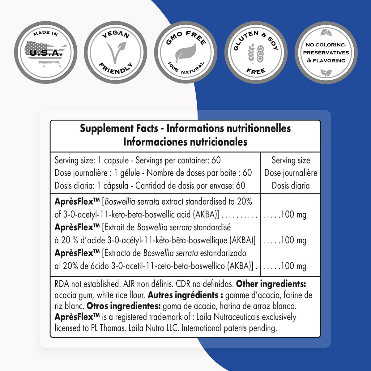 Supersmart extrait de Boswellia Serrata ApresFlex 100mg, capsules végétariennes à l'intérieur