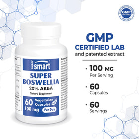 Supersmart extrait de Boswellia Serrata ApresFlex 100mg, gros plan sur la capsule