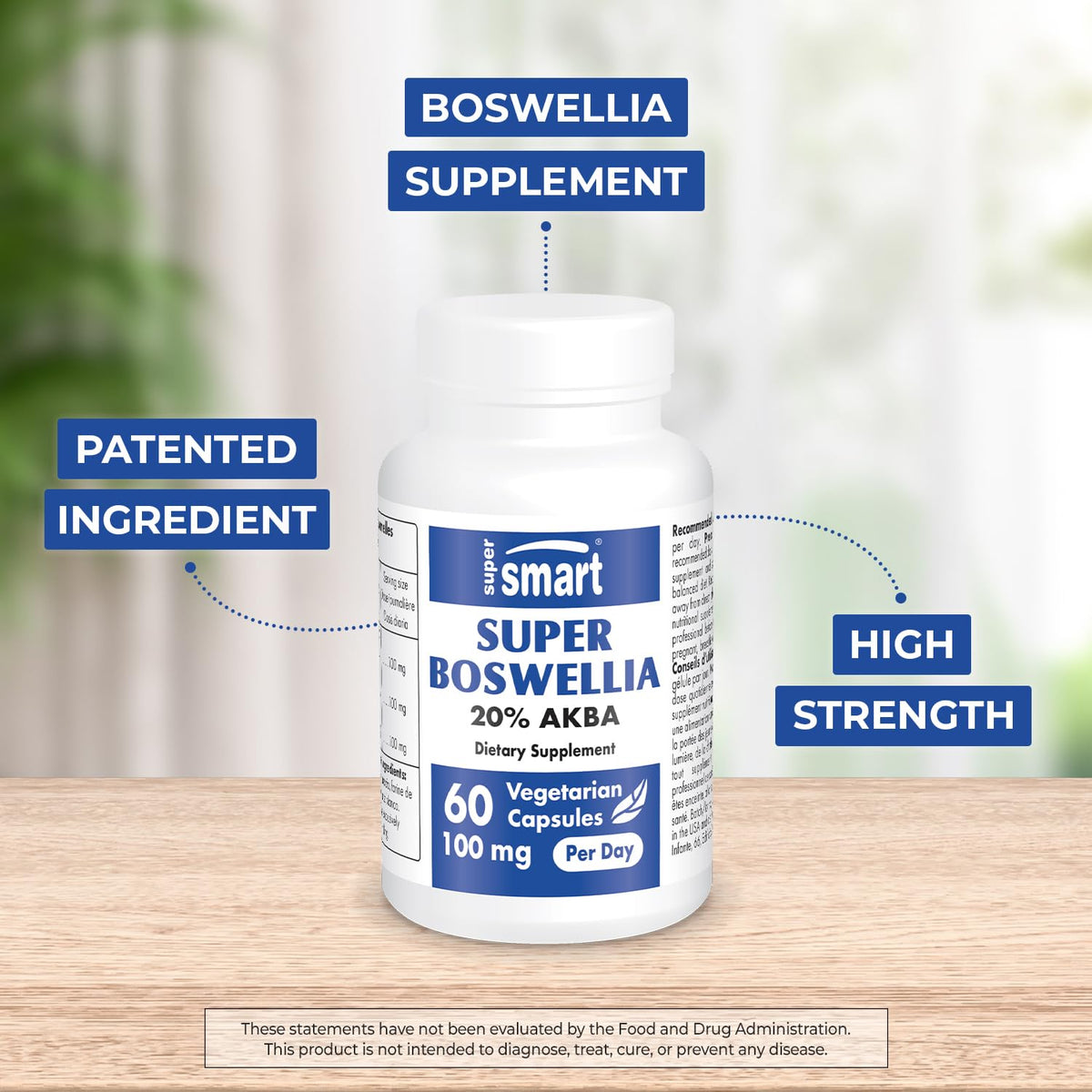 Supersmart extrait de Boswellia Serrata ApresFlex 100mg, vue arrière de l'emballage