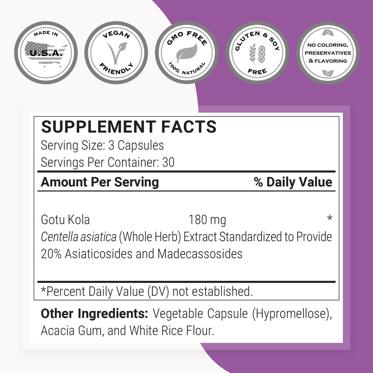 Supersmart Gotu Kola 180mg capsules végétariennes vue de côté
