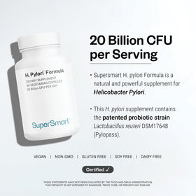 Supersmart H. Pylori Formula capsules avec ingrédients sur la table