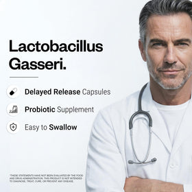 Supersmart Lactobacillus Gasseri capsules avec étiquette, vue de côté