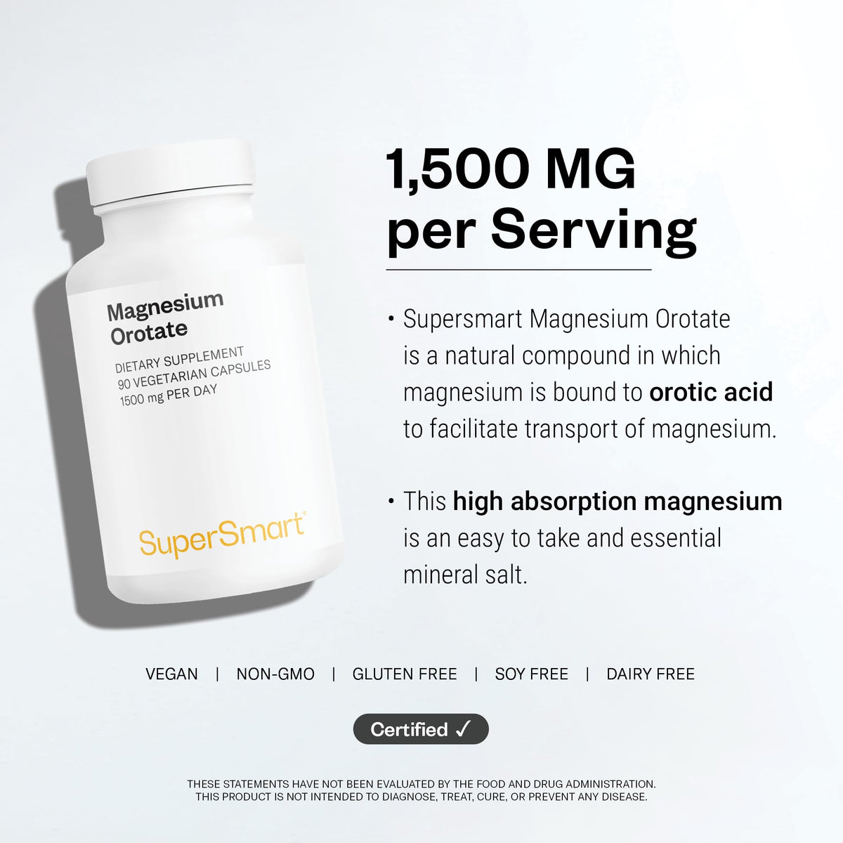 Supersmart Magnésium Orotate 1500mg étiquette sur emballage