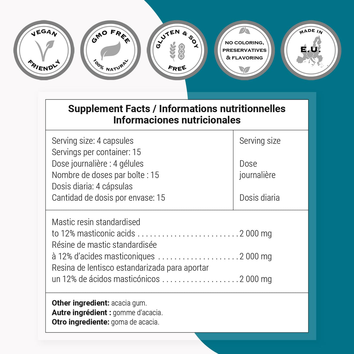 Supersmart Mastic Gum 2000mg - capsules végétariennes sur une table