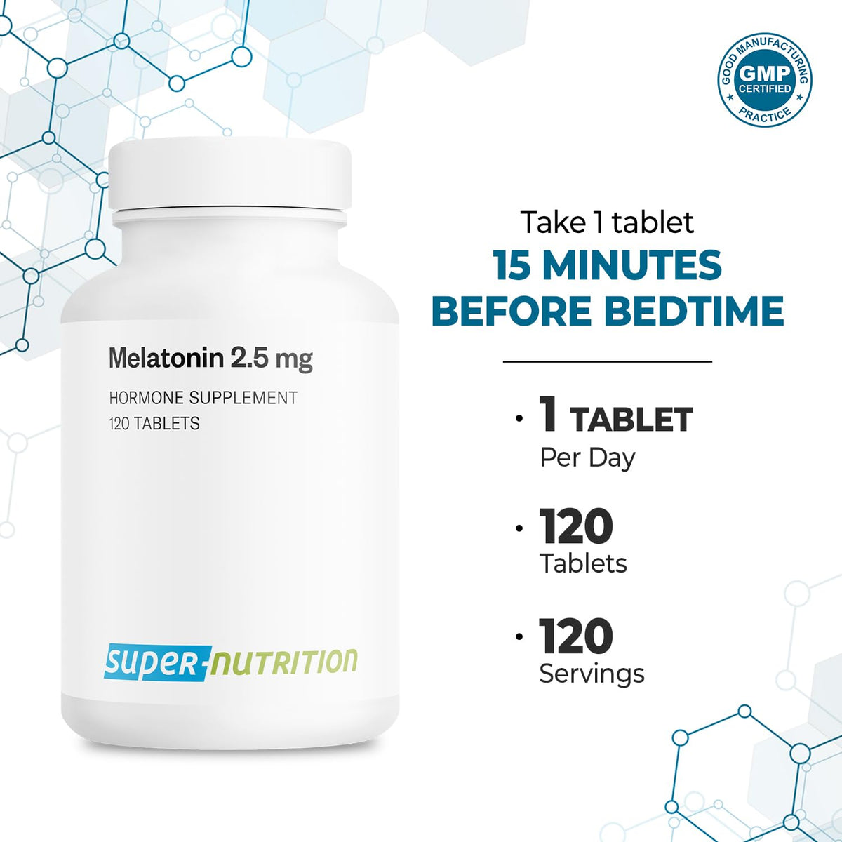 Supersmart Melatonin 2,5 mg comprimés dans une main