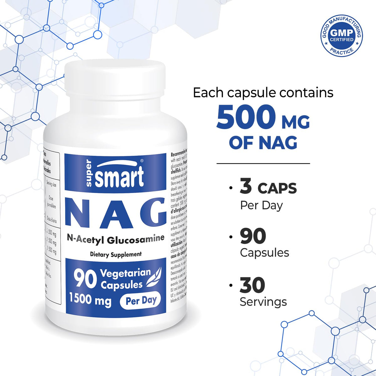 Supersmart NAG 1500 mg capsules sur une table