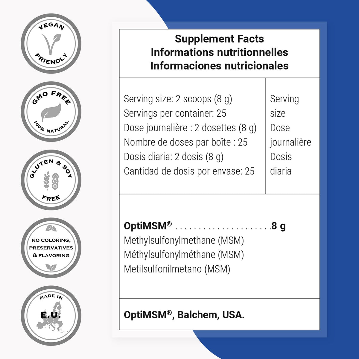 Supersmart OptiMSM 200 g en cuillère, poudre blanche