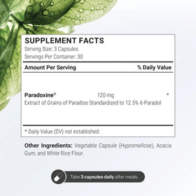 Supersmart Paradoxine 120mg capsules montrant l'étiquette et les informations nutritionnelles