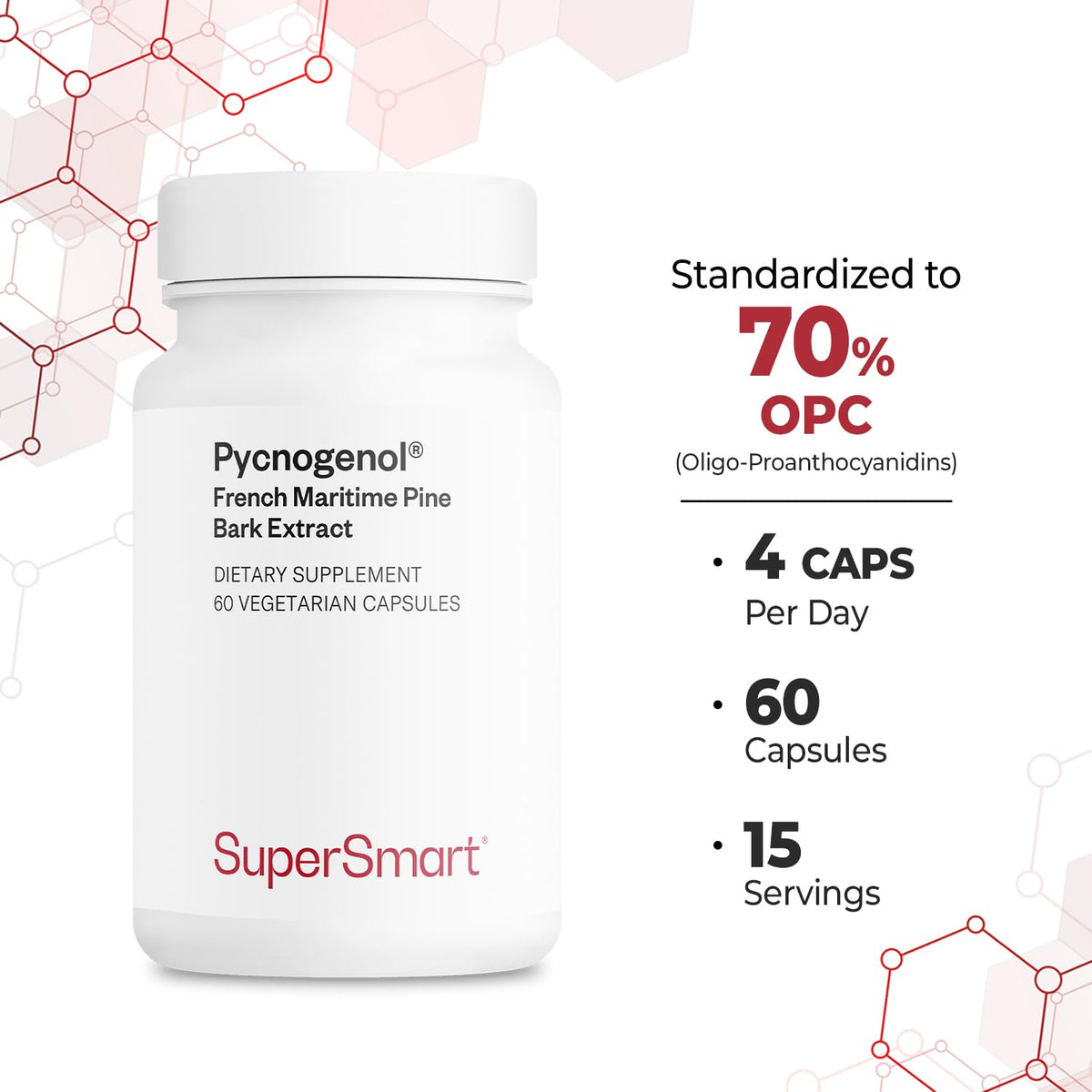 Supersmart Pycnogenol 200mg prise de capsules sur une table
