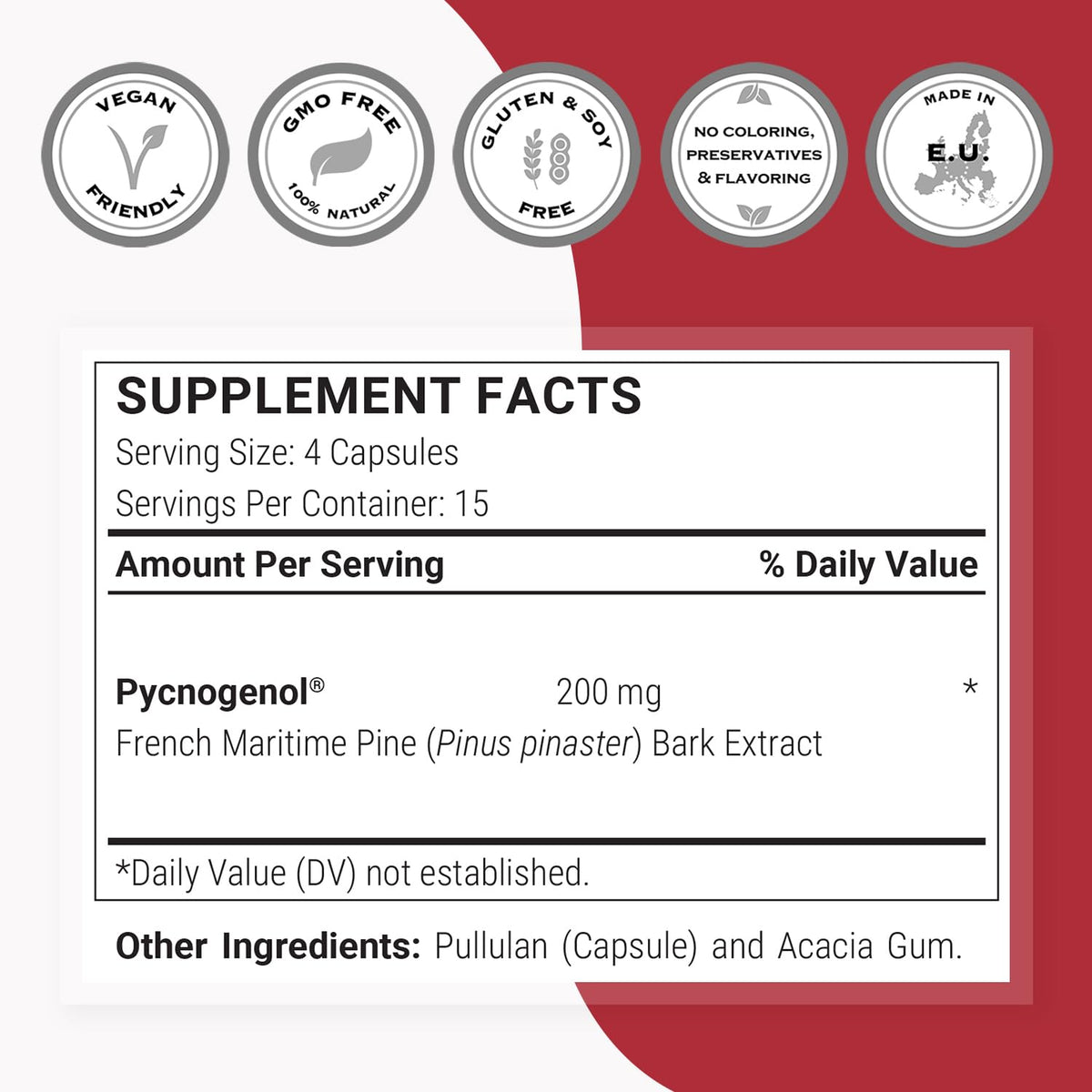 Supersmart Pycnogenol 200mg vue de côté des capsules