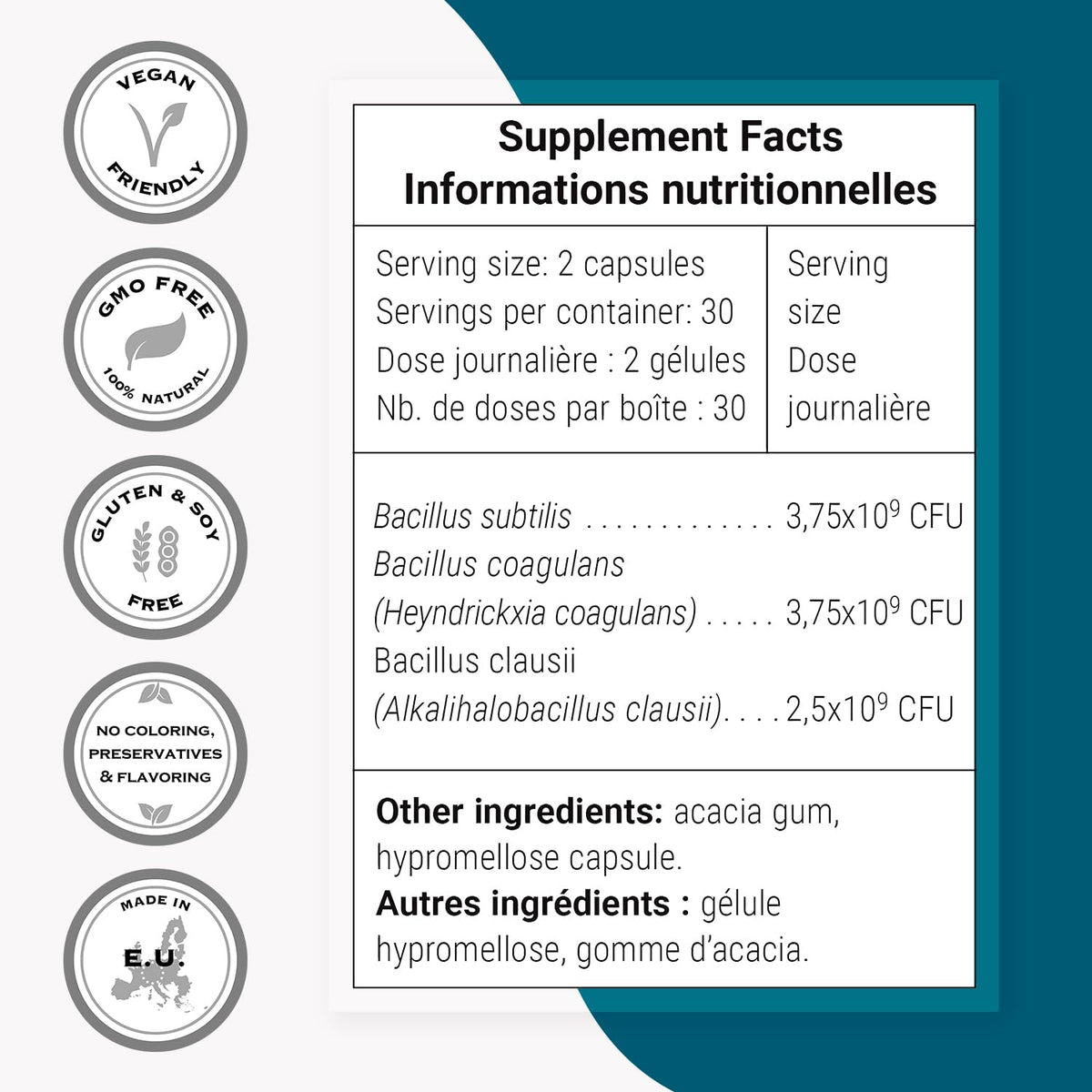 Supersmart SporesBiotics Formule 3-en-1 boîte avec 60 capsules