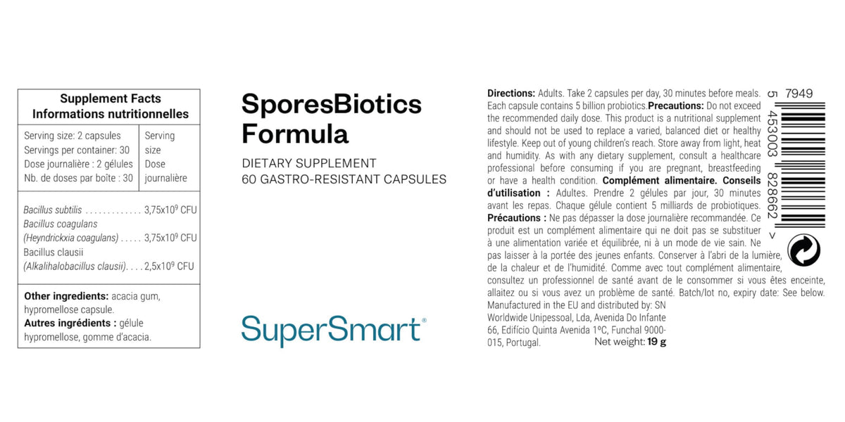 Supersmart SporesBiotics Formule 3-en-1 capsules gastro-résistantes