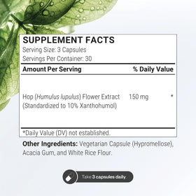 Supersmart Xanthohumol 150 mg capsules végétariennes sur fond blanc