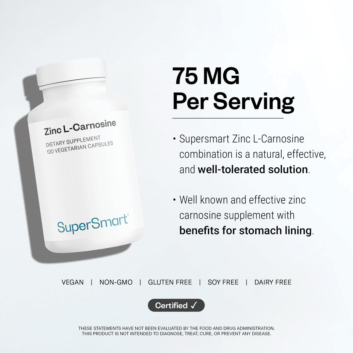 Supersmart Zinc L-Carnosine 75mg boîte vue de dos