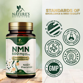 Suppément NMN Nature's Nutrition sur une table en bois