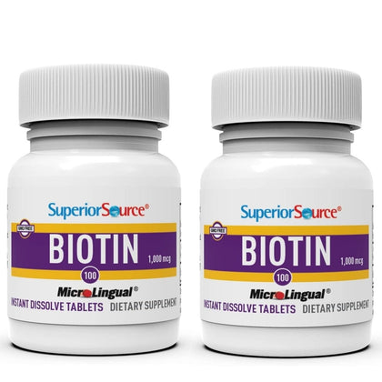 Supplément de biotine 1 000 mcg en tablettes sublinguales, pack de 2