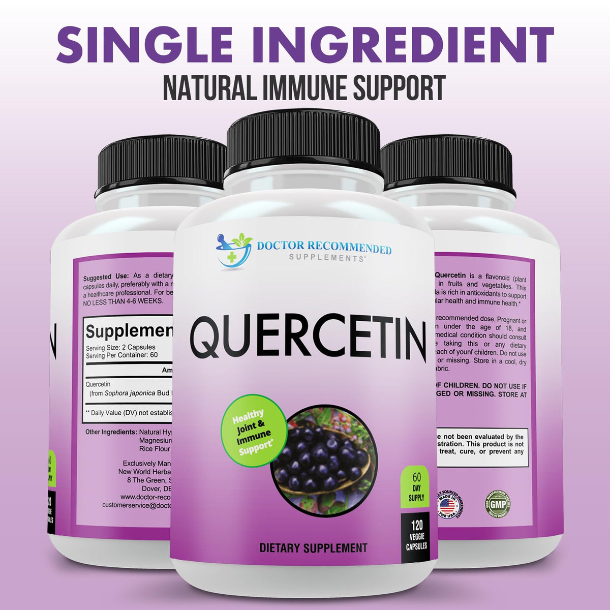 SUPPLEMENTS Quercetin 1000mg capsules on a wooden table