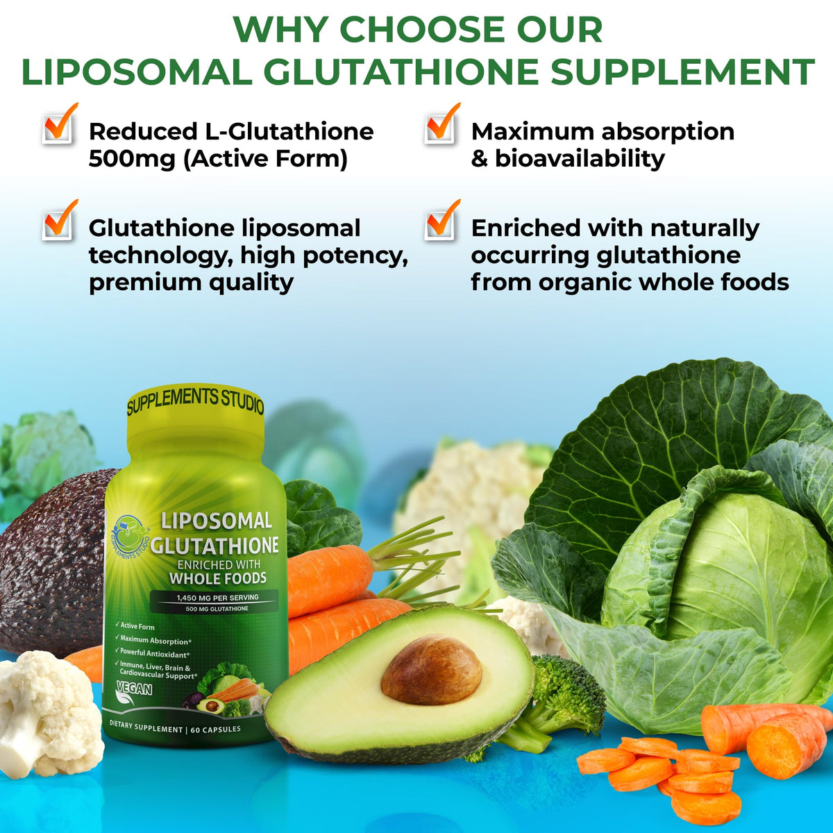 SUPPLEMENTS STUDIO Complément Alimentaire Glutathion Liposomal 500mg - vue arrière