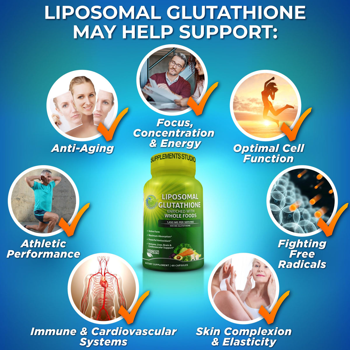 SUPPLEMENTS STUDIO Complément Alimentaire Glutathion Liposomal 500mg - vue du produit sur table