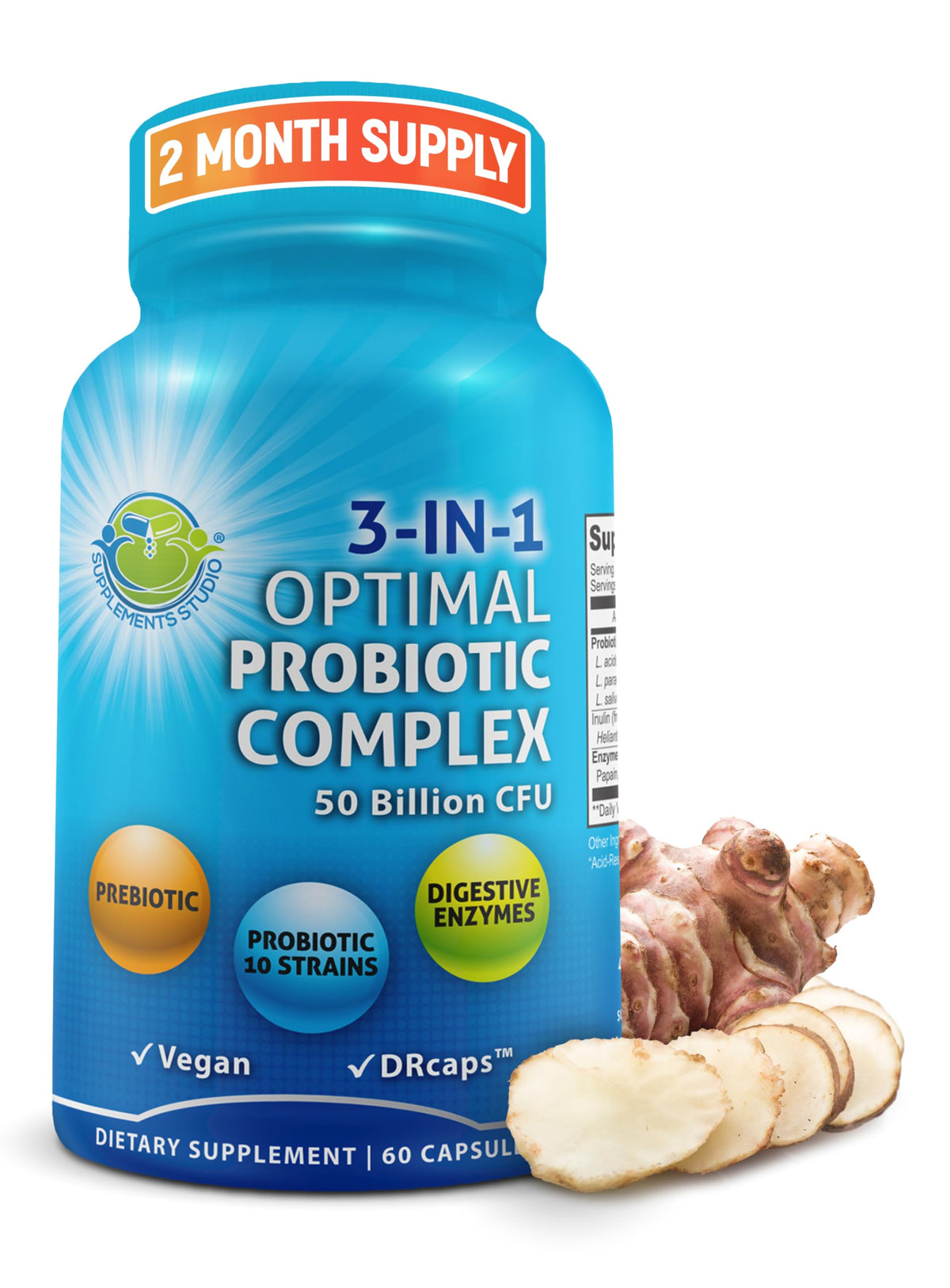 SUPPLEMENTS STUDIO complexe probiotique 3-en-1 capsules vue de face