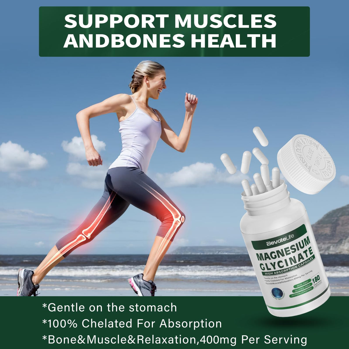 support Magnésium Glycinate 400 MG 180 capsules végétariennes, dosage recommandé
