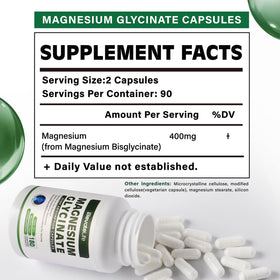 support Magnésium Glycinate 400 MG 180 capsules végétariennes, vue de côté