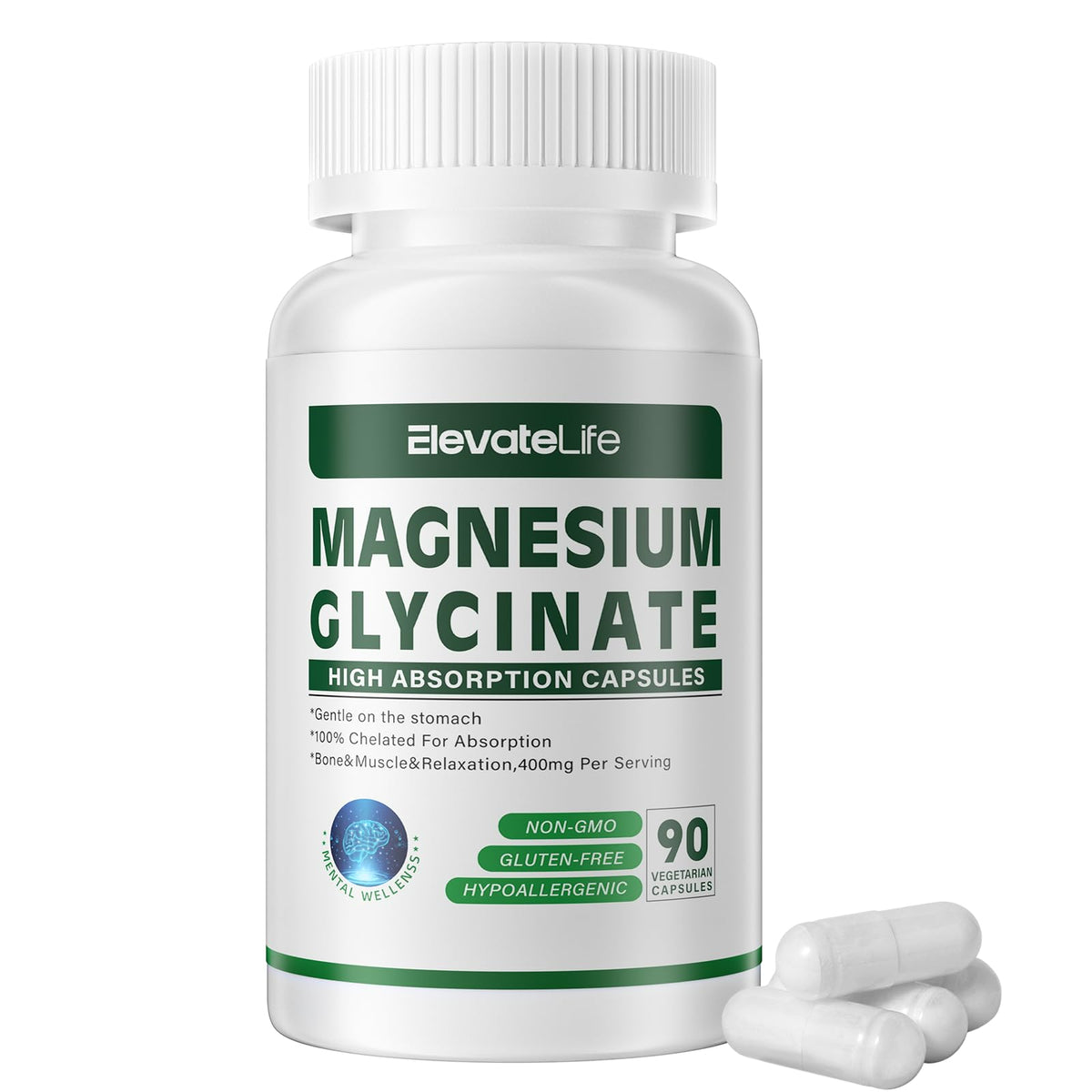 support Magnésium Glycinate capsules végétariennes avec étiquette