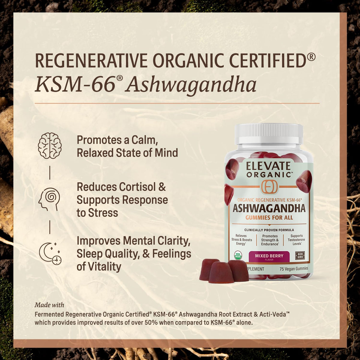 support ORGANIC Gummies Ashwagandha 600mg gummies framboise en gros plan
