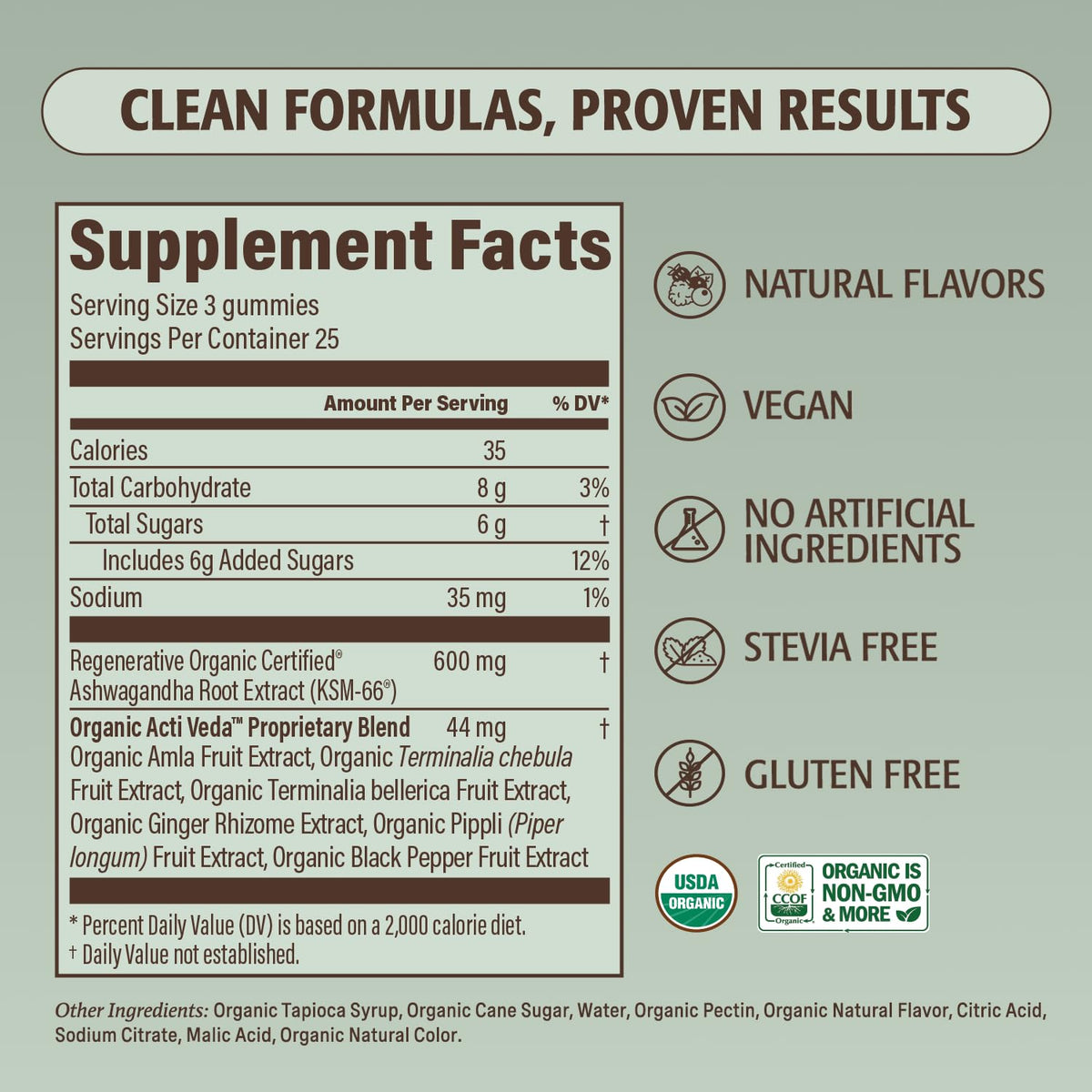 support ORGANIC Gummies Ashwagandha 600mg ingrédients sur l'étiquette