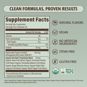 support ORGANIC Gummies Ashwagandha 600mg ingrédients sur l'étiquette