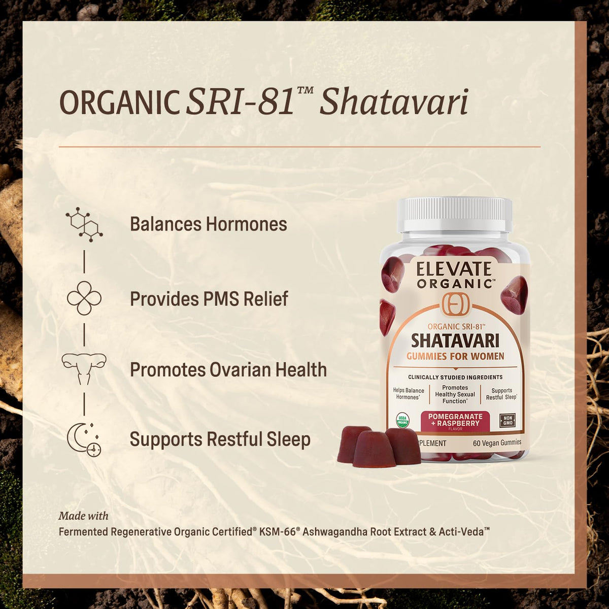 support ORGANIC Gummies Vegan Shatavari SRI-81 gummies au goût grenade
