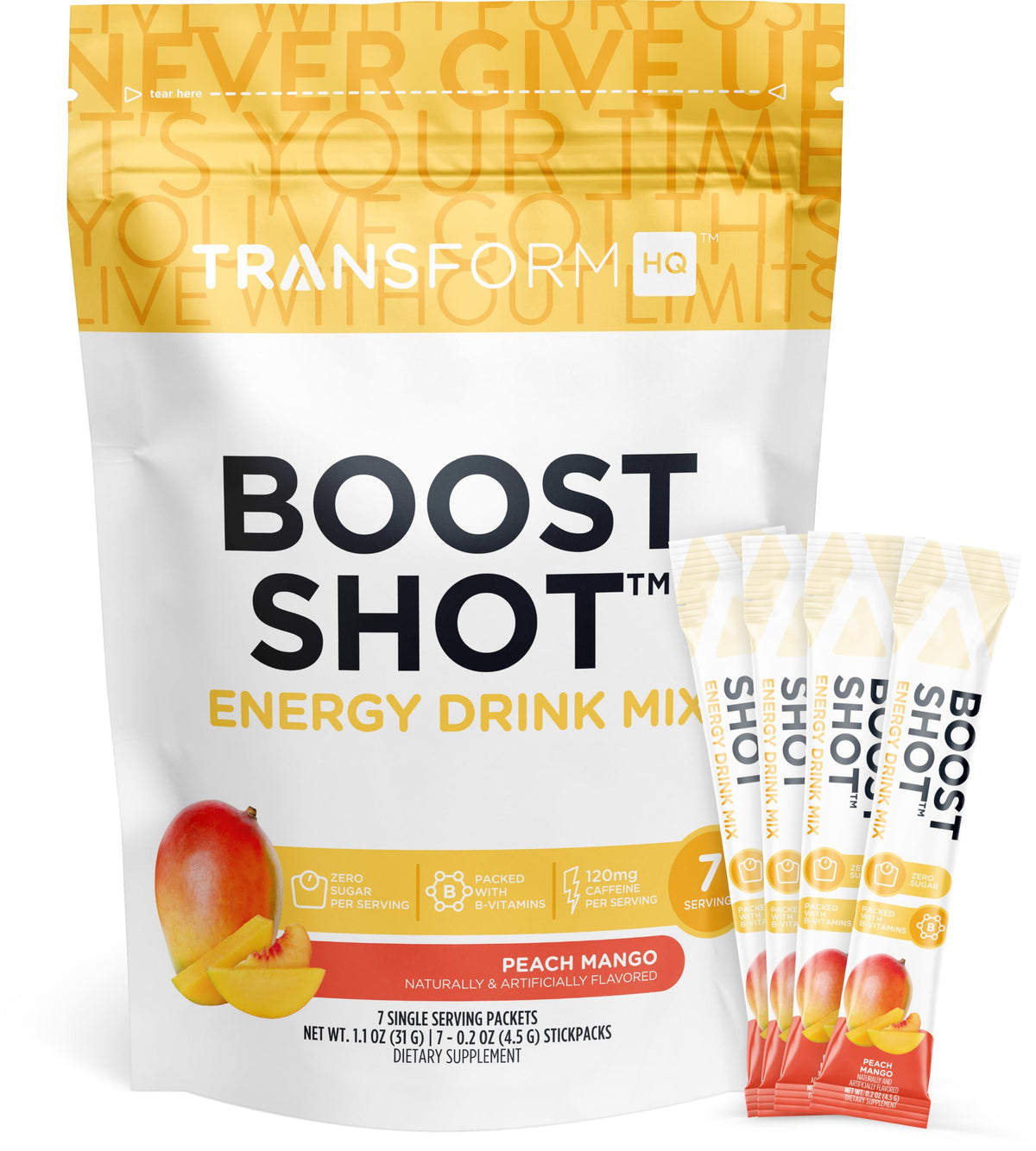 support Shot Pêche Mangue sachets en boîte