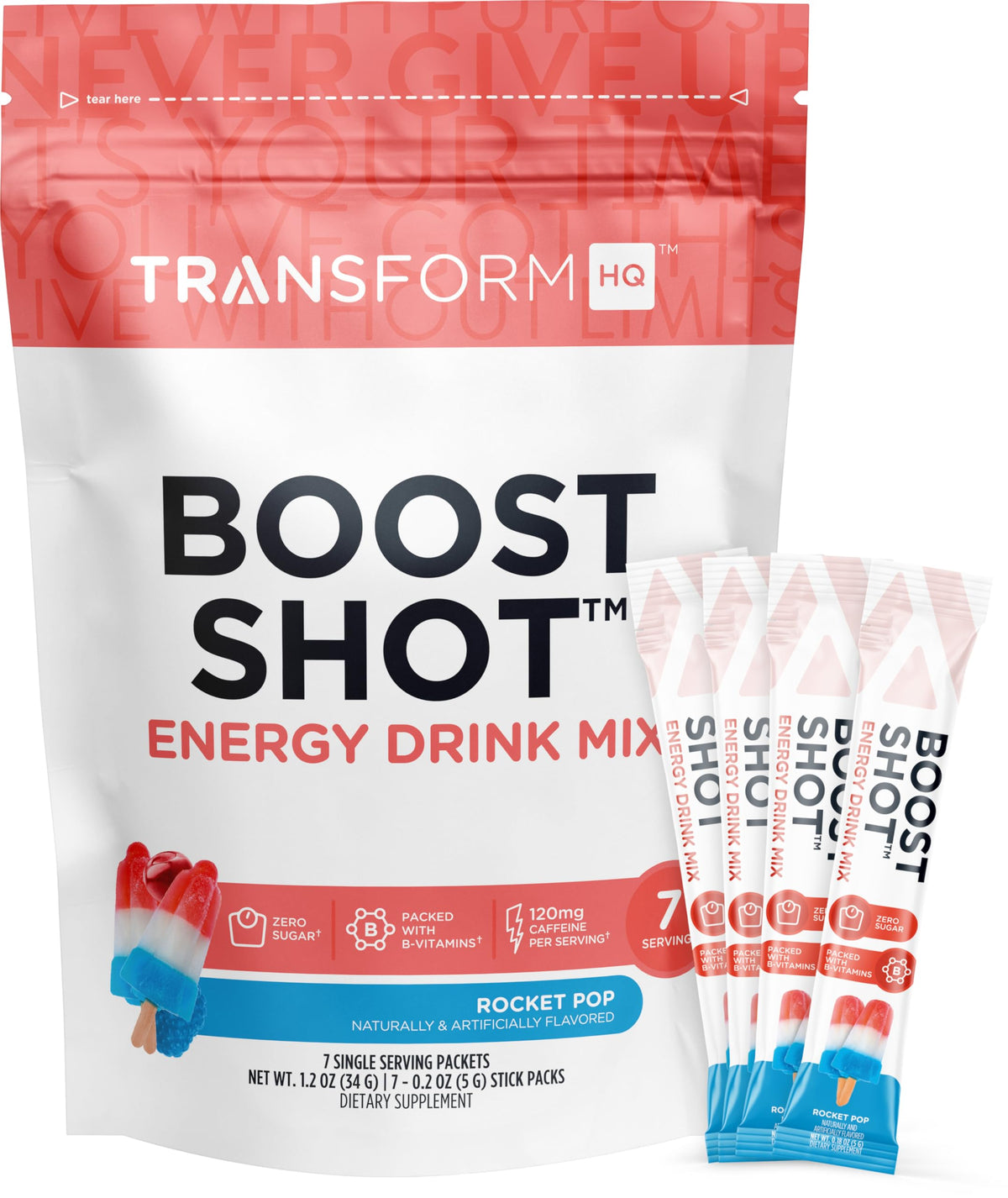 support Shot Poudre Boisson sachets Rocket Pop sur une table