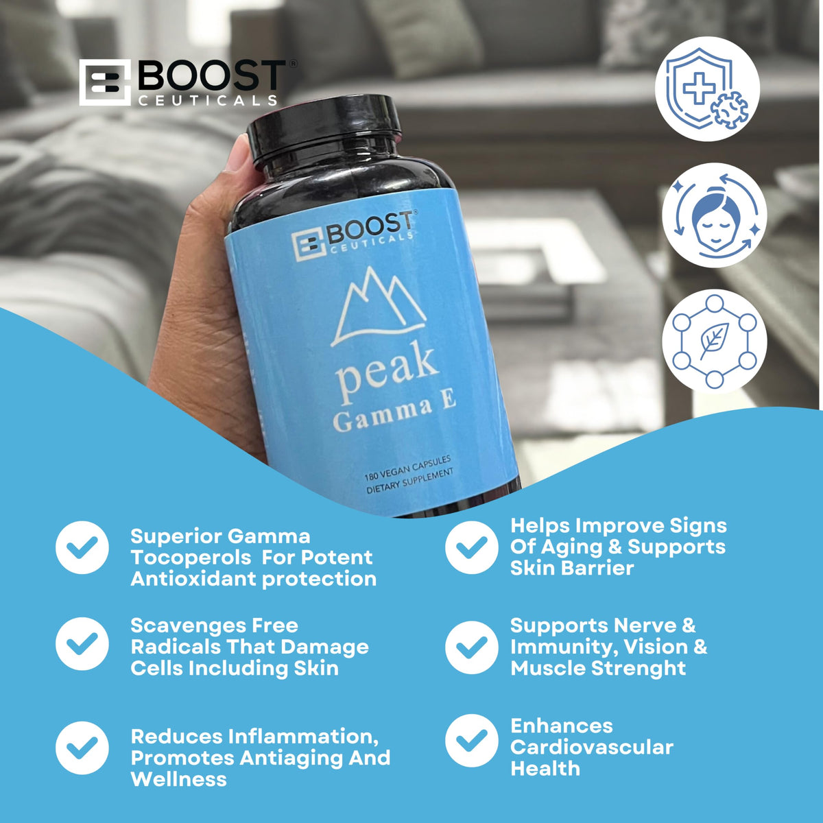 support Vitamine E 180mg capsules végétales open bottle