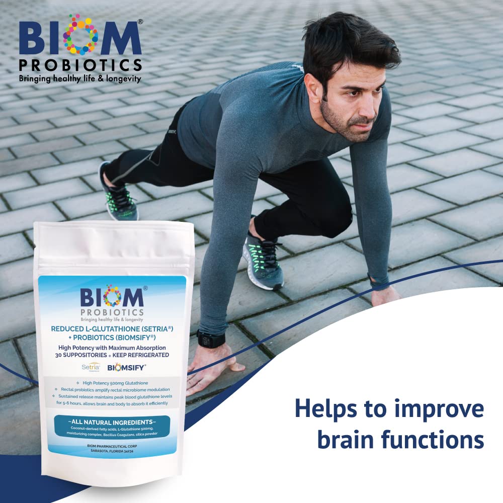 Suppositoires de L-Glutathione réduit Biom Probiotics sur fond blanc