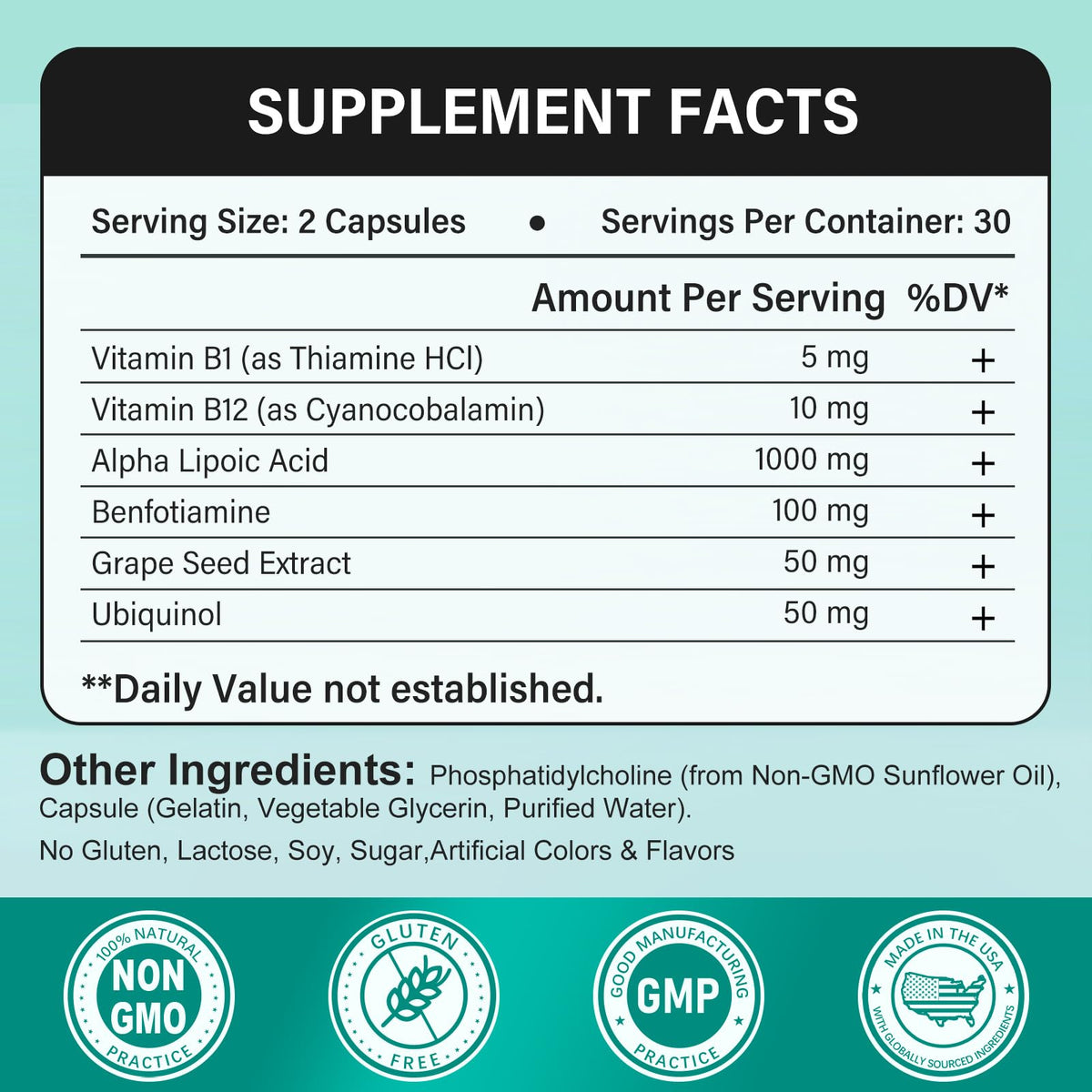 SUPRANOURISH Capsules d'Acide Alpha-Lipoïque 60 Comptes avec étiquette