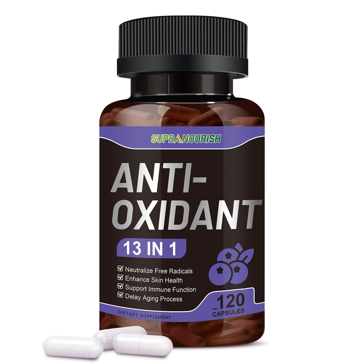 SUPRANOURISH Complément Antioxydant 13-en-1 120 capsules vue de face