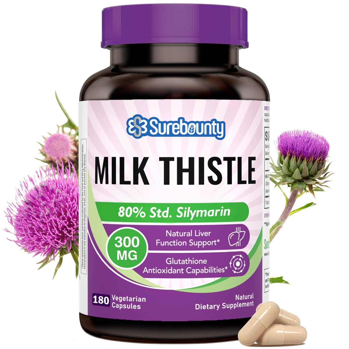 Surebounty Chardon-Marie 300 mg gélules végétales vue de face