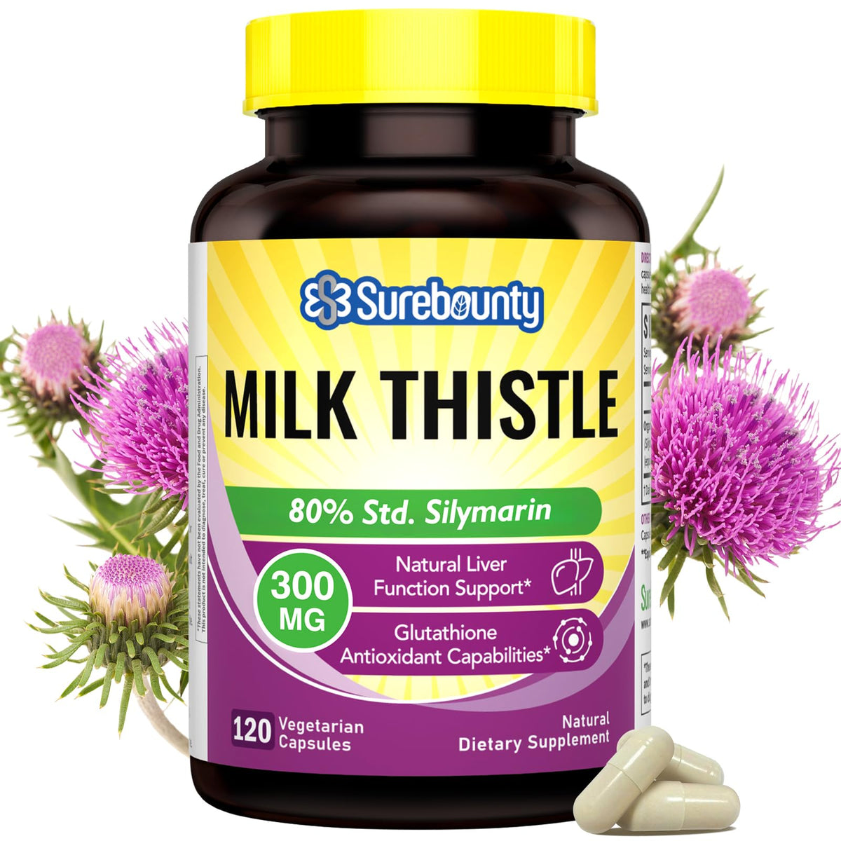 Surebounty Extrait de Chardon-Marie 300mg avant et arrière de l'emballage