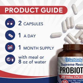 Surebounty Probiotique - capsules sur une table