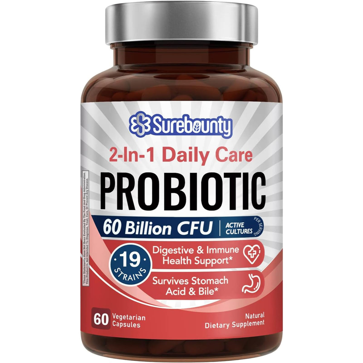 Surebounty Probiotiques 60 Milliards CFU 19 Souches - vue avant