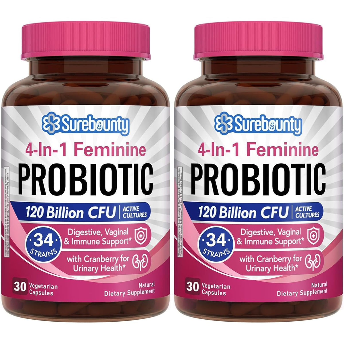 Surebounty Probiotiques Femmes 120 Milliards CFU 60 Capsules - vue avant