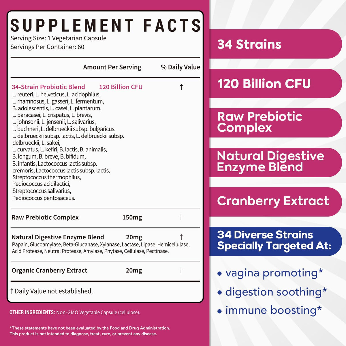 Surebounty Probiotiques pour Femmes 120 Milliards CFU capsules