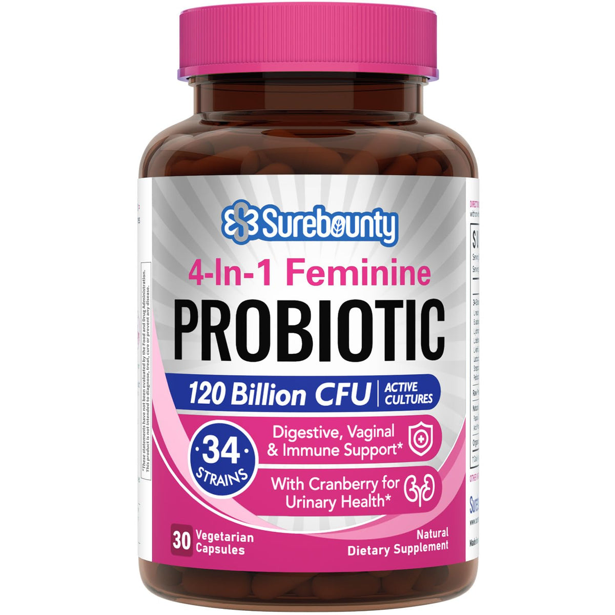 Surebounty Probiotiques pour Femmes 120 milliards CFU, emballage avant