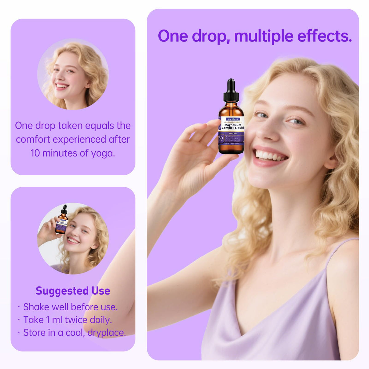 SustainWell Magnésium L-Thréonate liquide 1500mg avec verre