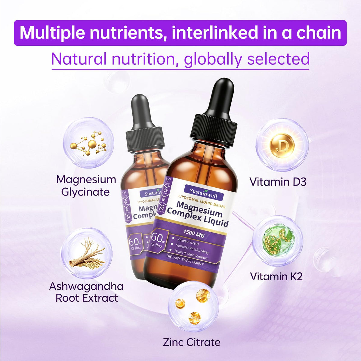 SustainWell Magnésium L-Thréonate liquide 1500mg étiquette