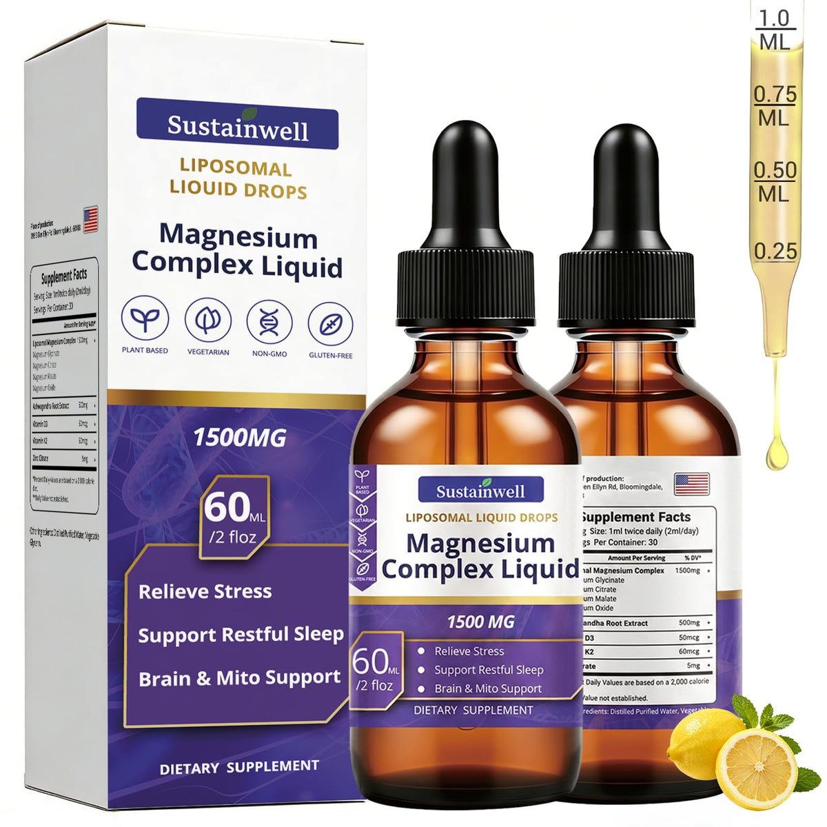 SustainWell Magnésium L-Thréonate liquide 1500mg flacon avant