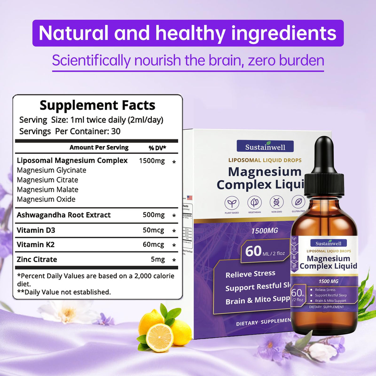 SustainWell Magnésium L-Thréonate liquide 1500mg sur table