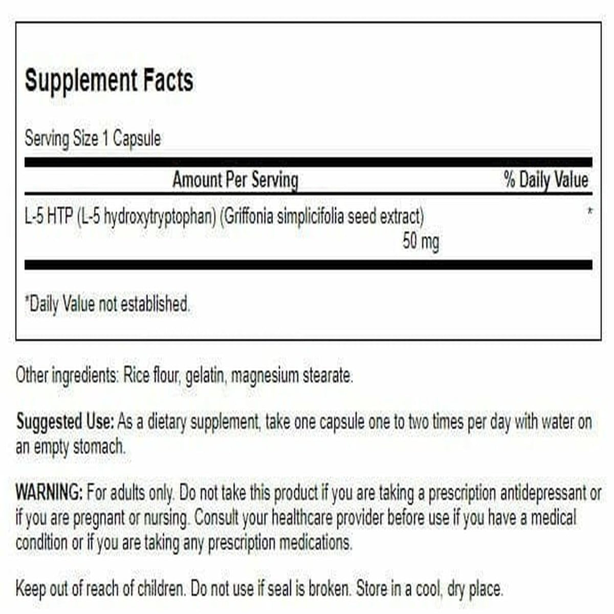 Swanson 5-HTP Extra Fort 50 mg capsules sur une table